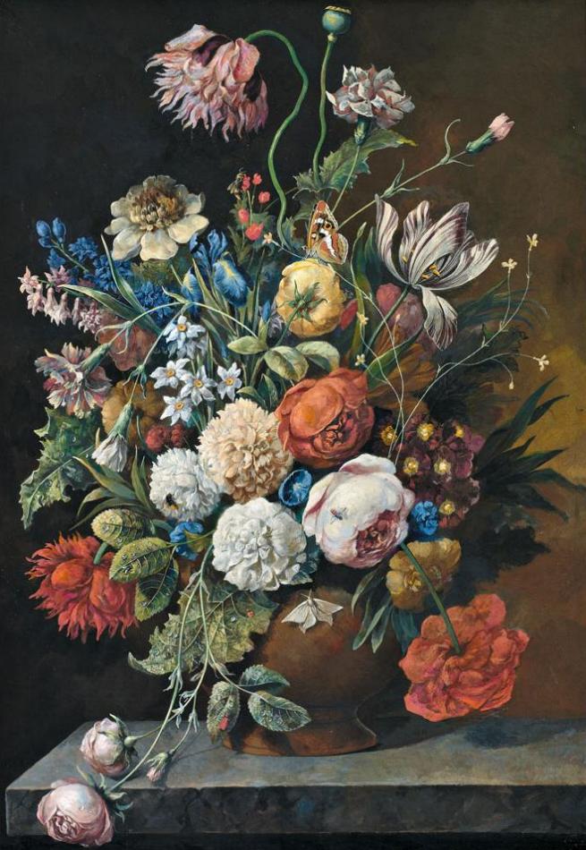 Flowers with Insects and Water Drops, vintage artwork by Sebastian Wegmayr, 12x8" (A4) Poster