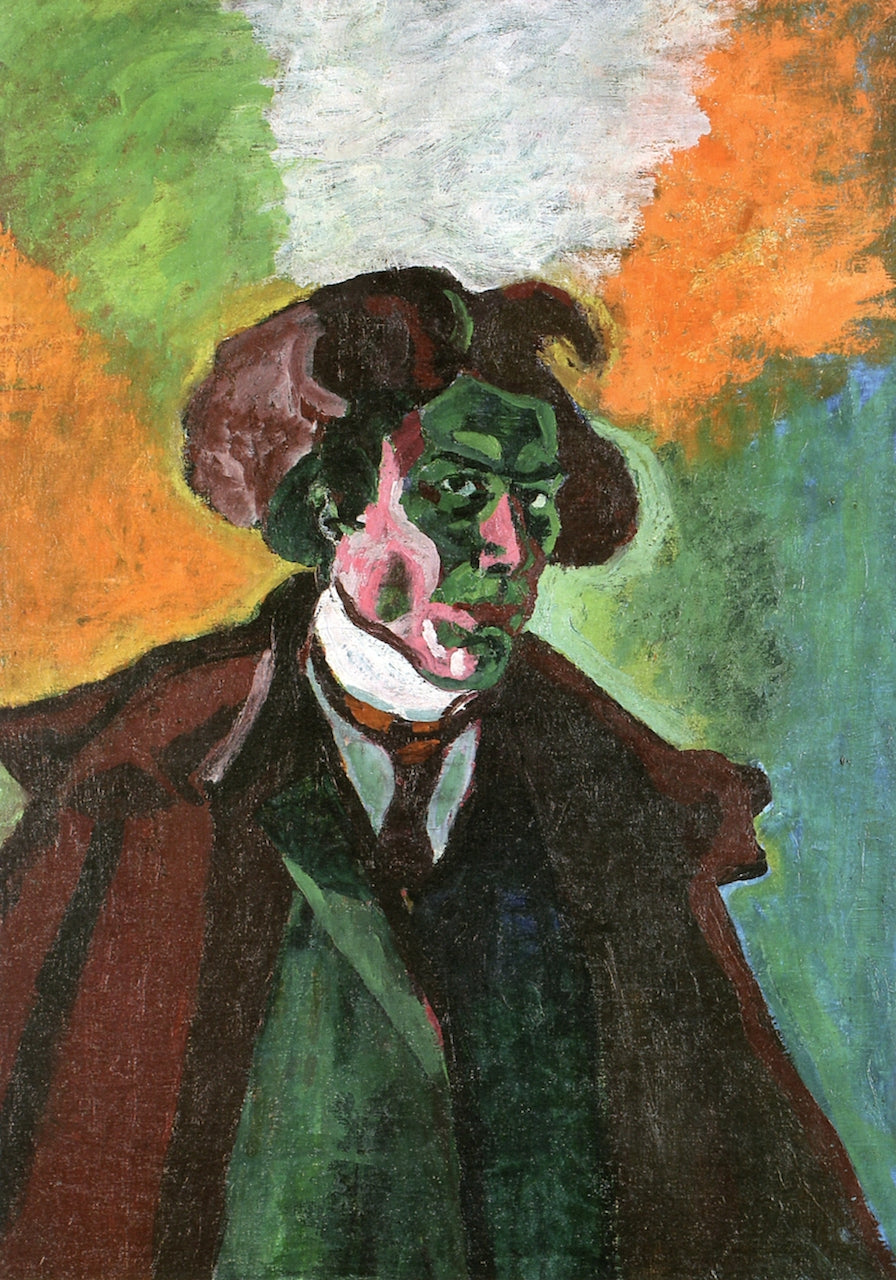 Self-Portrait Wearing a Havelock, vintage artwork by Bohumil Kubišta, 12x8" (A4) Poster