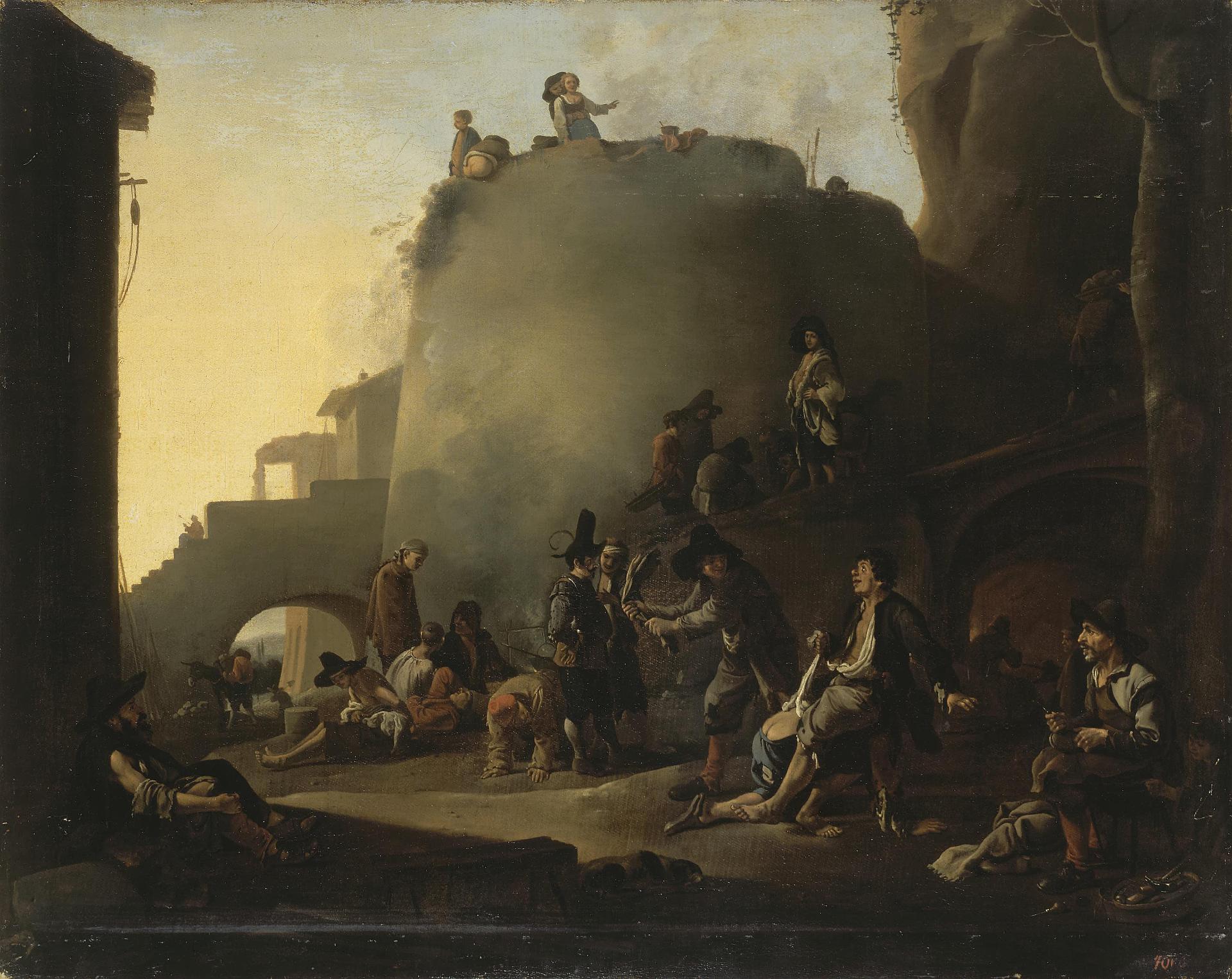 Scene from the Life of Tramps (Lazzaroni), vintage artwork by Jan Miel, 12x8" (A4) Poster