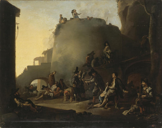 Scene from the Life of Tramps (Lazzaroni), vintage artwork by Jan Miel, 12x8" (A4) Poster