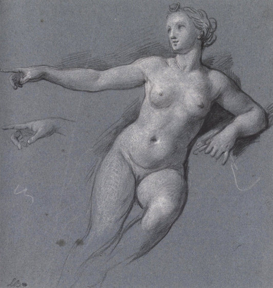 Naked Youman Pointing her Finger, vintage artwork by Louis de Boullogne the Younger, 12x8" (A4) Poster