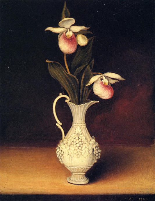 Lady Slippers in a Parian Vase, vintage artwork by Anna Claypoole Peale, A3 (16x12") Poster Print