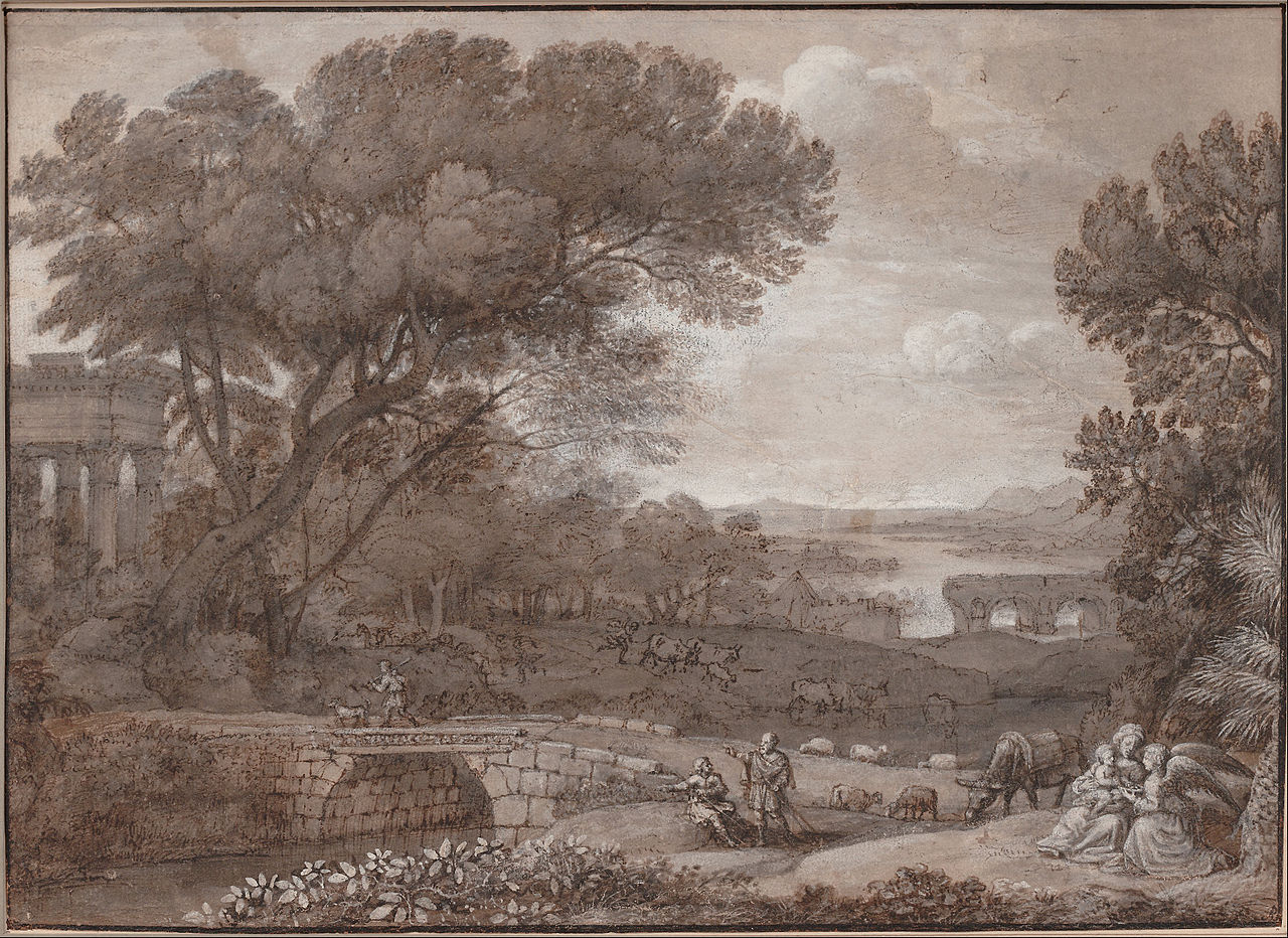 Landscape with the Rest on the Flight to Egypt, vintage artwork by Claude Lorrain, 12x8" (A4) Poster