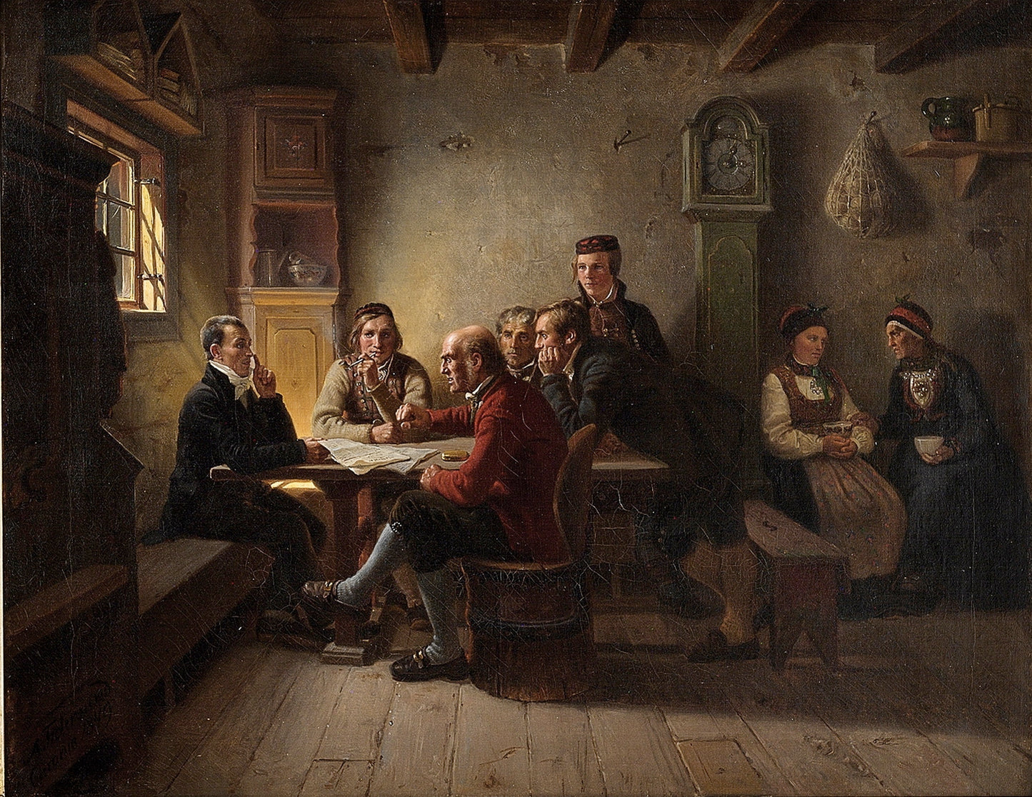 Farmers Discussing Politics, vintage artwork by Adolph Tidemand, A3 (16x12") Poster Print