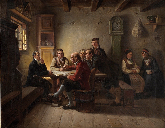 Farmers Discussing Politics, vintage artwork by Adolph Tidemand, A3 (16x12") Poster Print