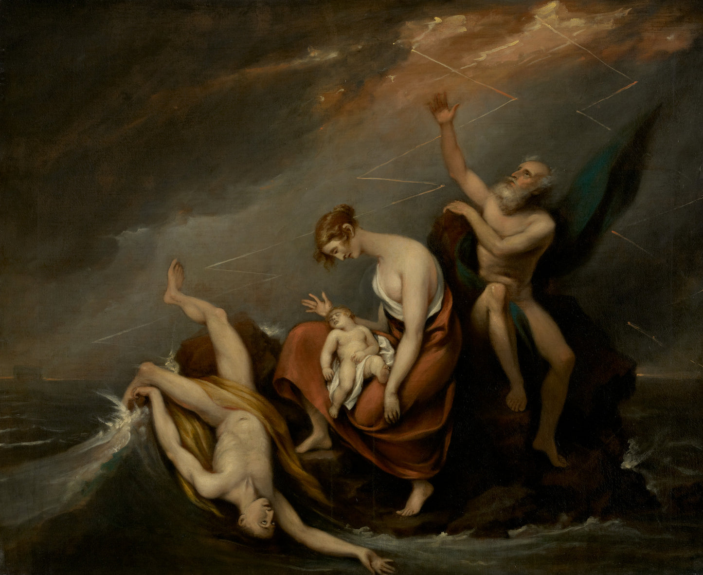 The Last Family Who Perished in the Deluge (Genesis 7:4-24), vintage artwork by John Trumbull, 12x8" (A4) Poster