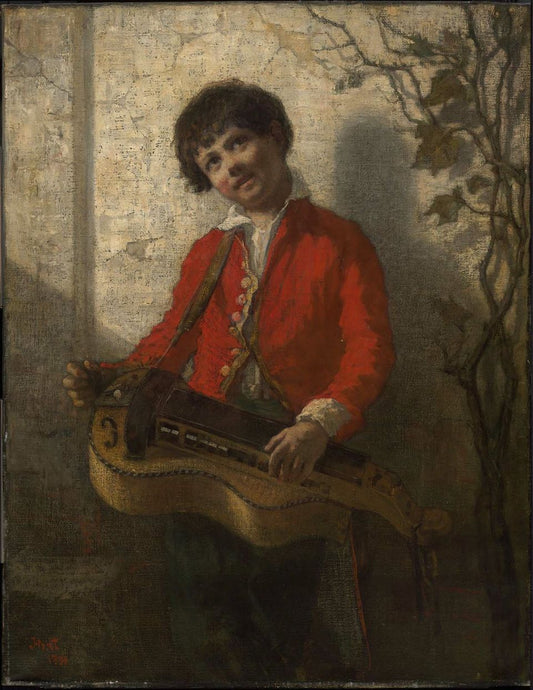 The Hurdy-Gurdy Boy, vintage artwork by William Morris Hunt, 12x8" (A4) Poster