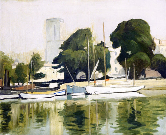 The Church and Harbor at La Rochelle, vintage artwork by Albert Marquet, 12x8" (A4) Poster