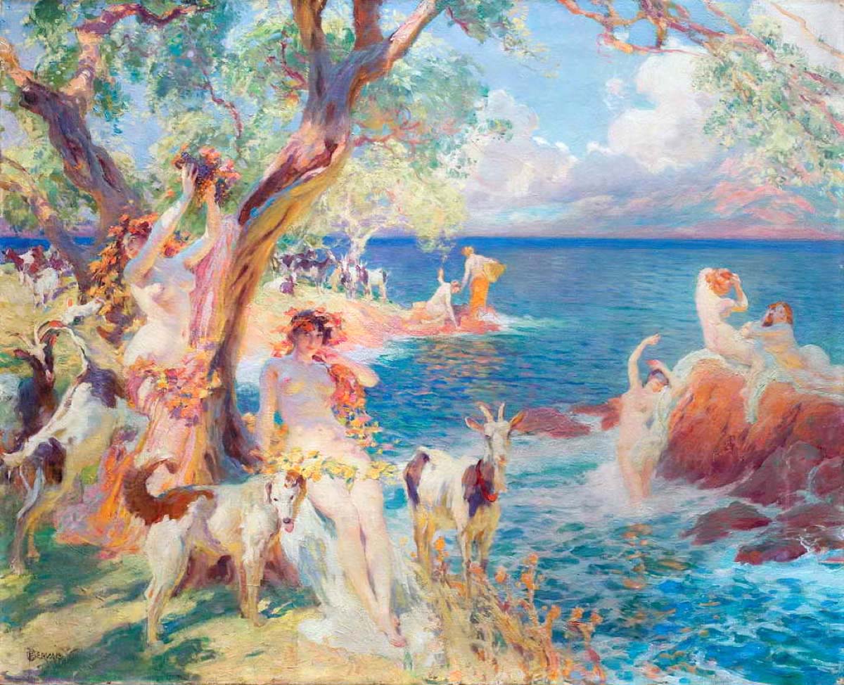 Nymphs of Arcadia, vintage artwork by Paul Gervais, 12x8" (A4) Poster