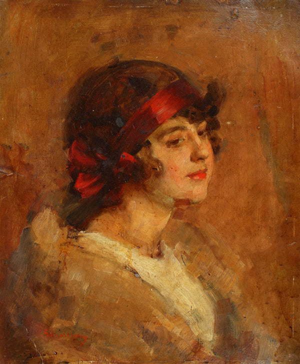 The Red Ribbon, vintage artwork by Nicolae Grigorescu, 12x8" (A4) Poster
