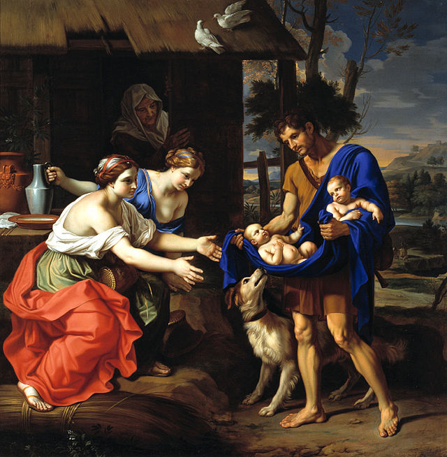 The Shepherd Faustulus Bringing Romulus and Remus to His Wife, vintage artwork by Nicolas Mignard, 12x8" (A4) Poster