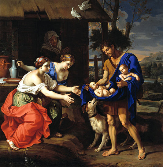 The Shepherd Faustulus Bringing Romulus and Remus to His Wife, vintage artwork by Nicolas Mignard, 12x8" (A4) Poster