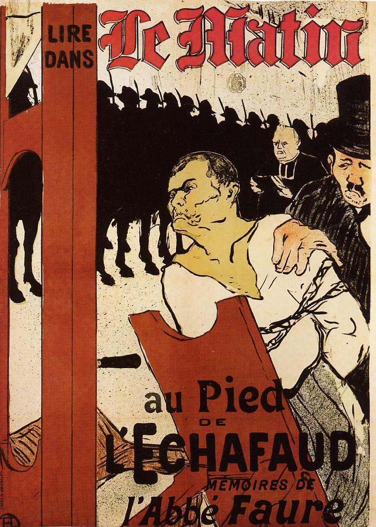 At the Foot of the Scaffold, vintage artwork by Henri de Toulouse-Lautrec, 12x8" (A4) Poster