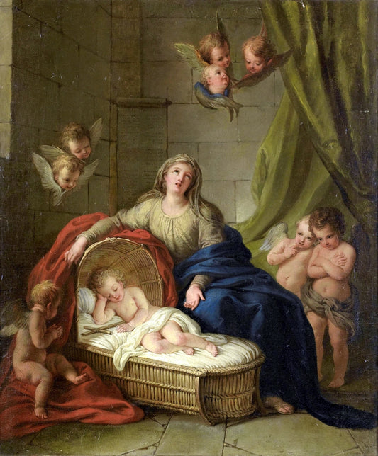 The Madonna and Child Surrounded by  Putti (large version), vintage artwork by Charles-Antoine Coypel IV, 12x8" (A4) Poster