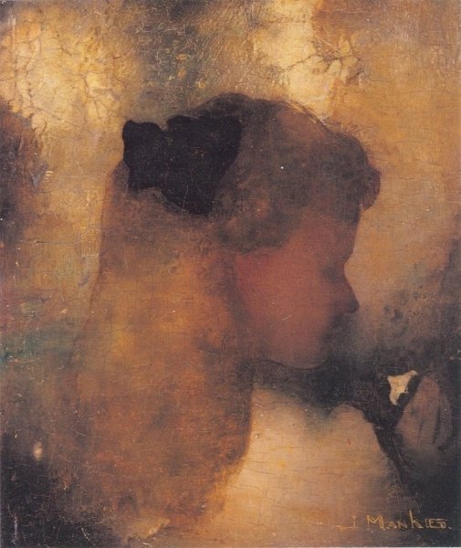 Girl with white flower by Jan Mankes,16x12(A3) Poster
