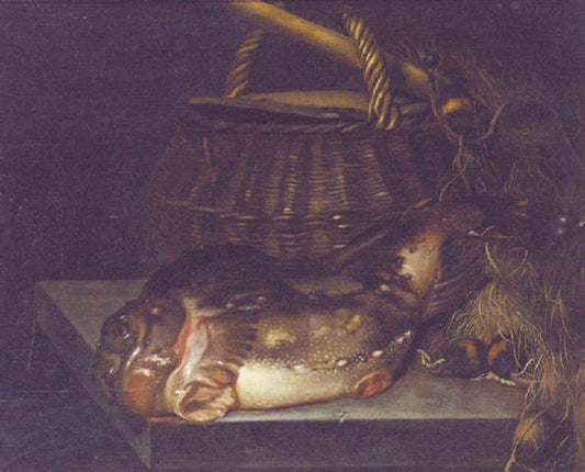 Still-Life with Cod by  a Creel, vintage artwork by Hendrick ten Oever, 12x8" (A4) Poster