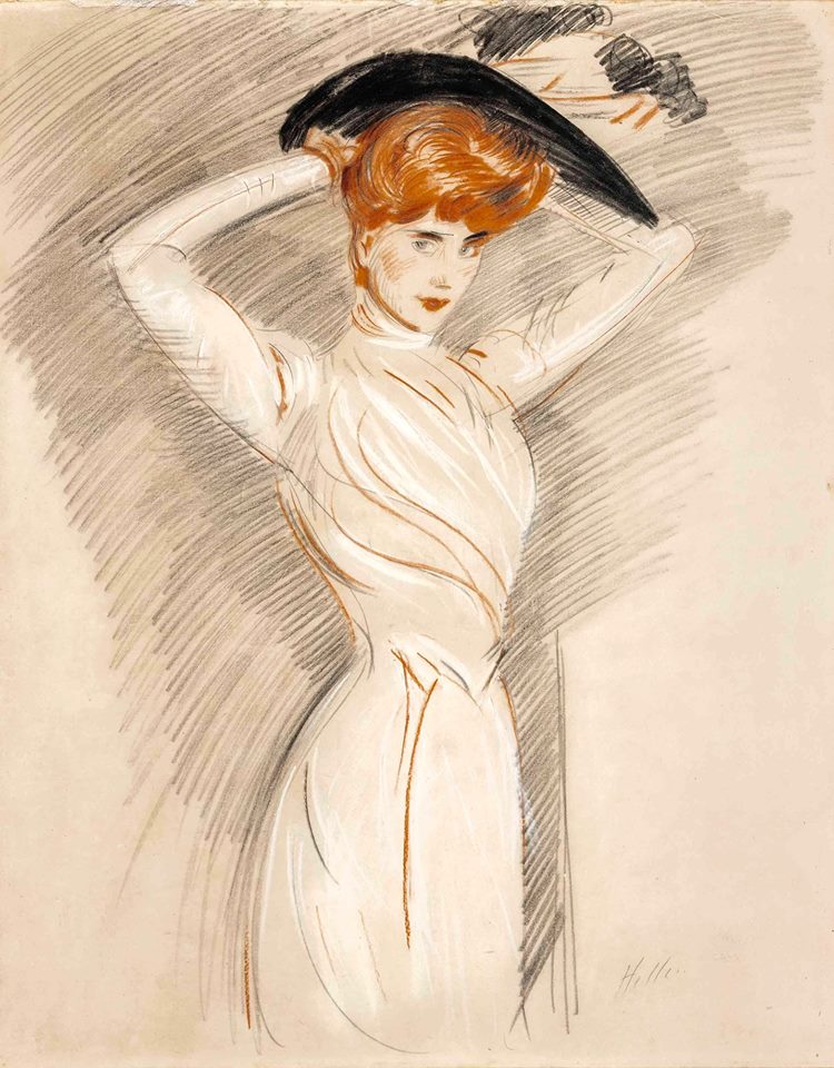 An elegant lady wearing a hat, vintage artwork by Paul Cesar Helleu, 12x8" (A4) Poster
