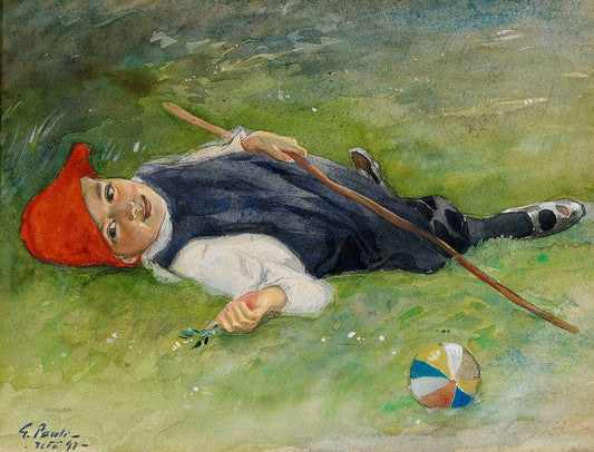 Göran in the green grass, vintage artwork by Georg Pauli, 12x8" (A4) Poster