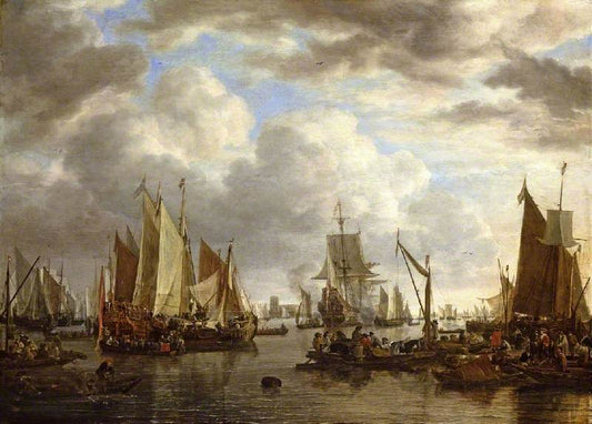 Shipping Before Dordrecht, vintage artwork by Simon de Vlieger, 12x8" (A4) Poster