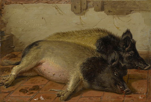 Two Pigs, vintage artwork by Cornelis Saftleven, 12x8" (A4) Poster