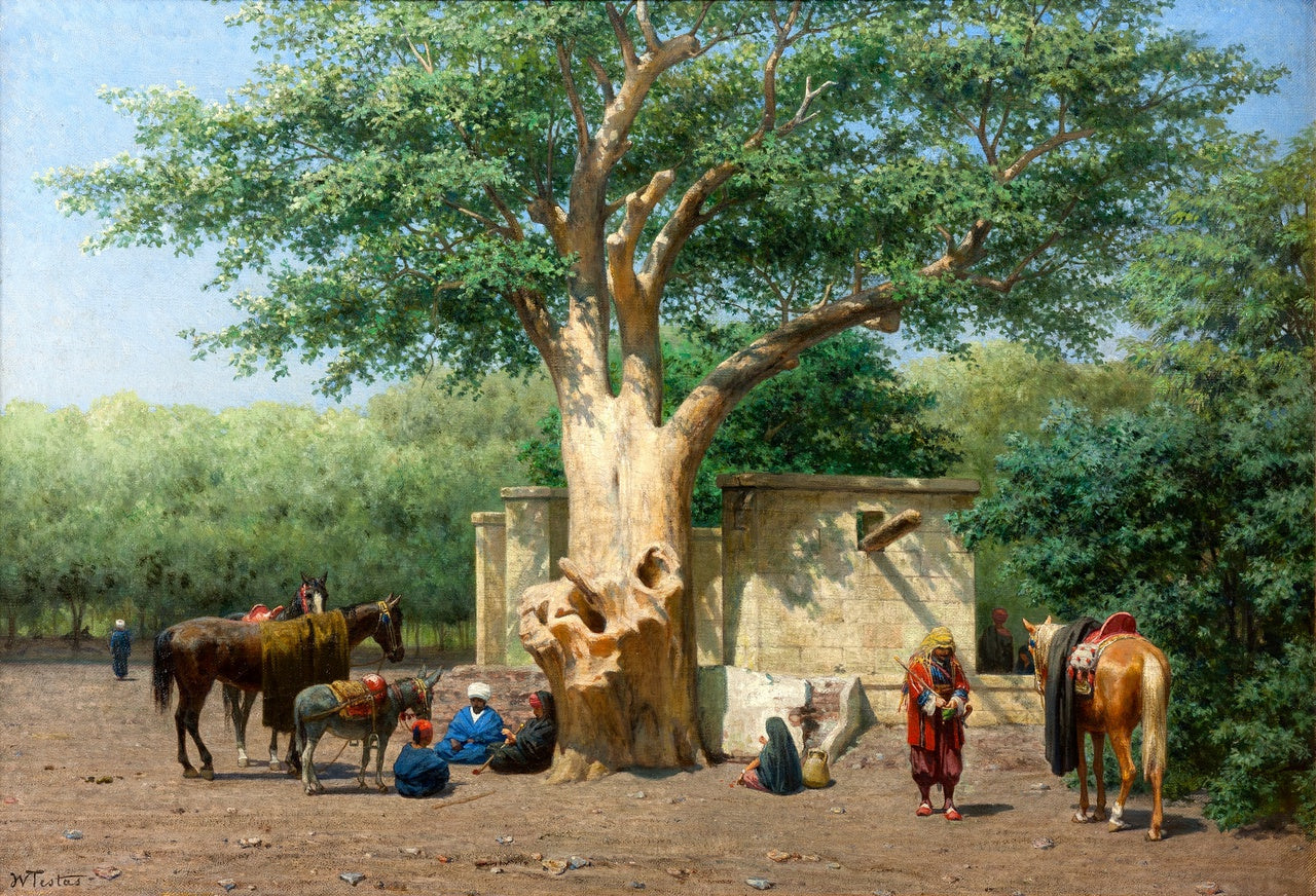 The Well and the Old Sycamore in Cairo, vintage artwork by Willem de Famars Testas, 12x8" (A4) Poster