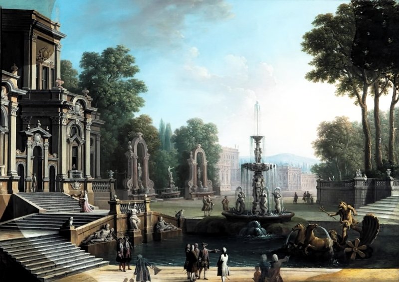 Caserta, Palazzo Reale, vintage artwork by Antonio Joli, 12x8" (A4) Poster