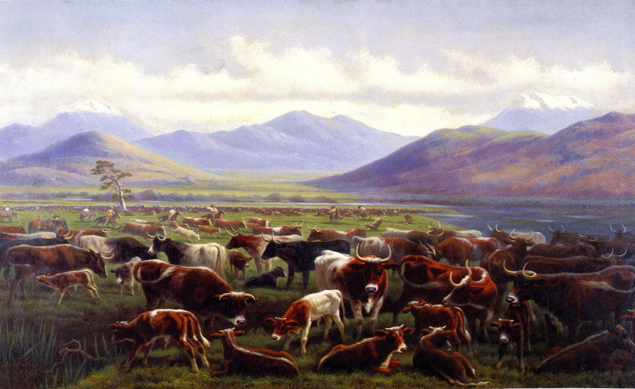 Cattle Drive No 2 (Rancho Santa Margarita), vintage artwork by James Walker, A3 (16x12") Poster Print