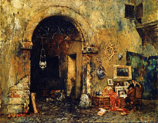 The Antiquary Shop, vintage artwork by William Merritt Chase, 12x8" (A4) Poster