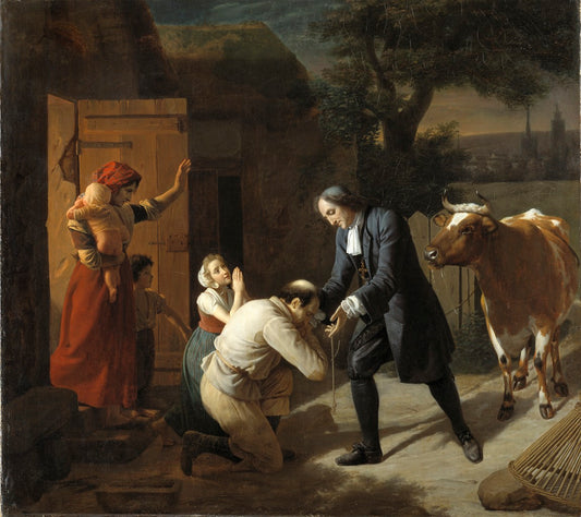Fenelon returns a Stolen Cow to a Peasant, vintage artwork by Louis Hersent, 12x8" (A4) Poster