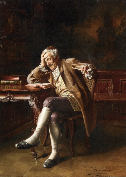 An Old Man Reading, vintage artwork by Johann Hamza, 12x8" (A4) Poster