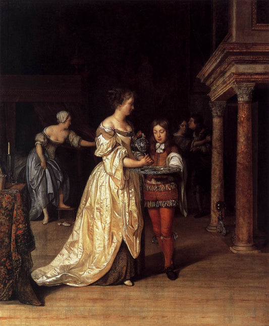Interior with a Woman Washing her Hands, vintage artwork by Eglon Hendrick van der Neer, 12x8" (A4) Poster