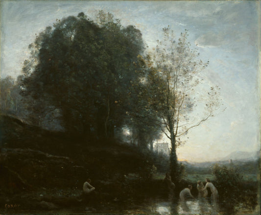 Bathing Nymphs and Child, vintage artwork by Jean-Baptiste-Camille Corot, A3 (16x12") Poster Print