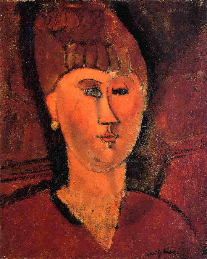Head of Red-Haired Woman, vintage artwork by Amedeo Modigliani, 12x8