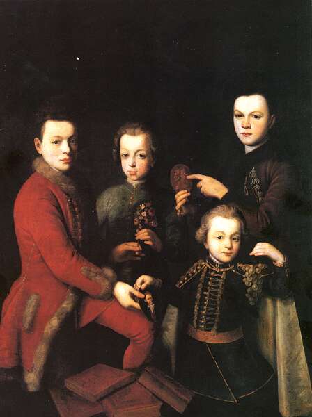 Portrait of Four Children, vintage artwork by Jan Kupecky, 12x8" (A4) Poster
