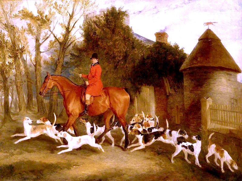 Thomas Sebright with the Fitzwilliam Hounds, vintage artwork by Richard Barrett Davis, 12x8" (A4) Poster