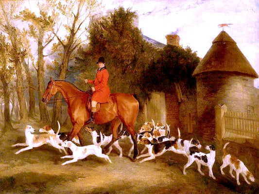 Thomas Sebright with the Fitzwilliam Hounds, vintage artwork by Richard Barrett Davis, 12x8" (A4) Poster