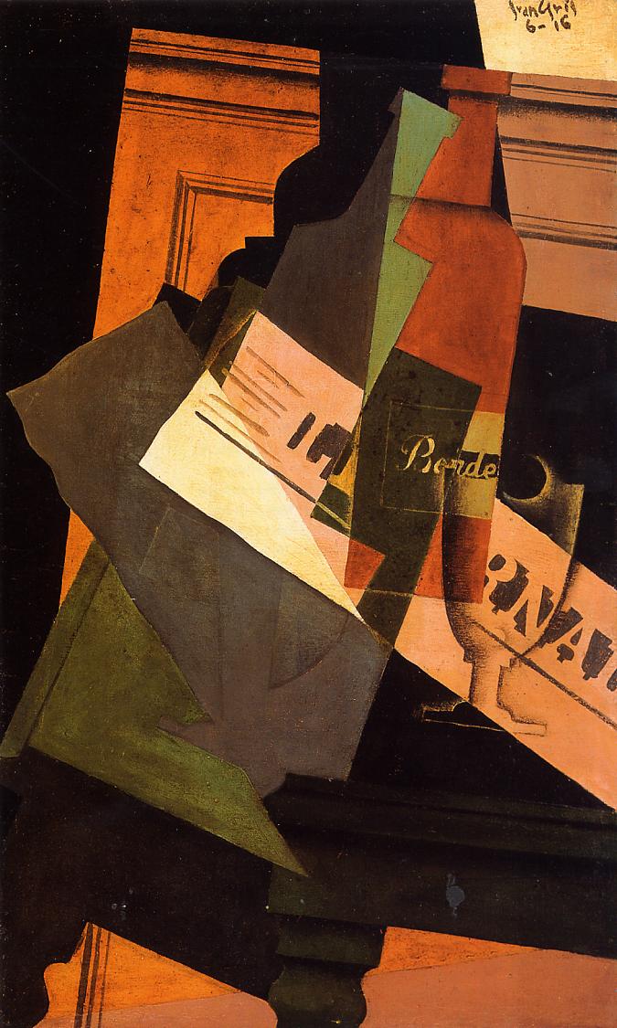 Bottle, Glass and Newspaper by Juan Gris,16x12(A3) Poster