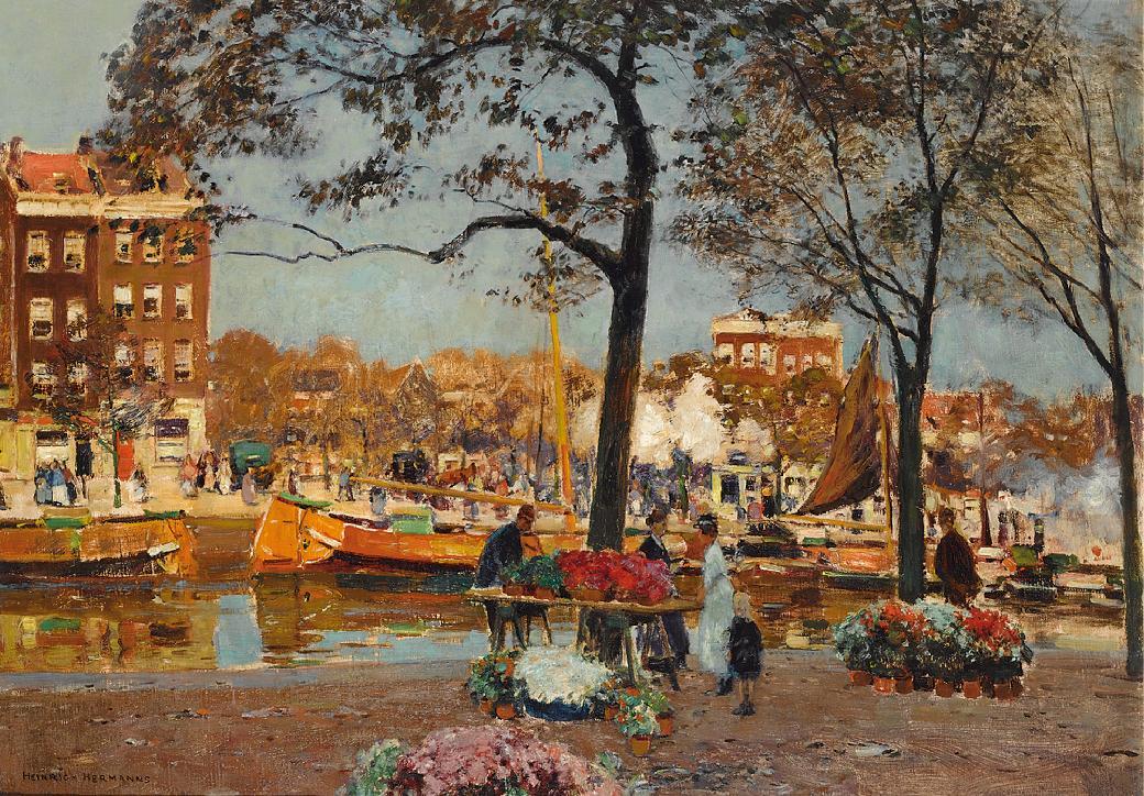 The Flower Market, Amsterdam by Heinrich Hermanns,A3(16x12")Poster