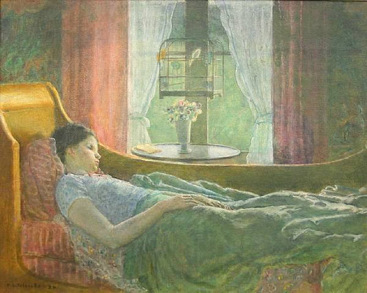 Girl on Couch, vintage artwork by Frederick Carl Frieseke, 12x8" (A4) Poster