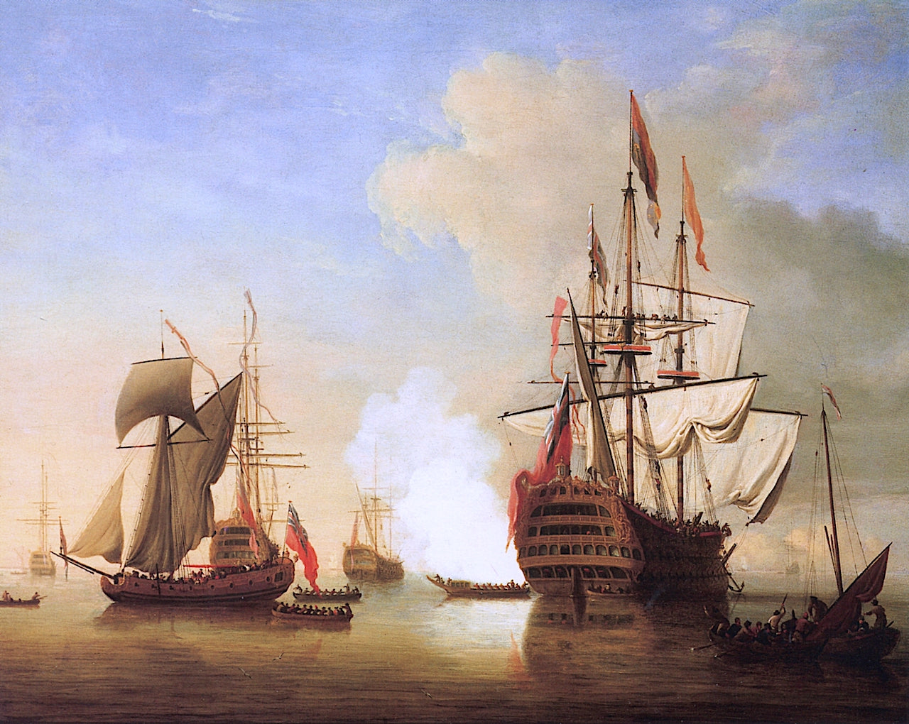 Stern View of the 'Royal William' Firing a Salute, vintage artwork by Peter Monamy, 12x8" (A4) Poster