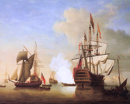 Stern View of the 'Royal William' Firing a Salute, vintage artwork by Peter Monamy, 12x8" (A4) Poster