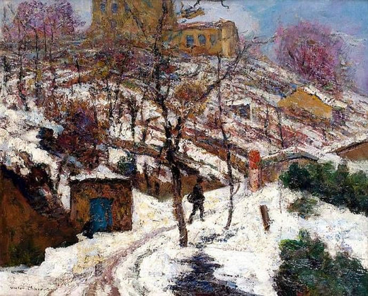Coteaux de vigne sous la neige a Noel, vintage artwork by Victor Charreton, 12x8" (A4) Poster