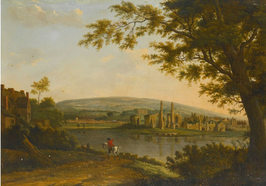 A View of Neath Abbey with Gnolls Castle beyond, vintage artwork by Hendrick Frans de Cort, 12x8" (A4) Poster