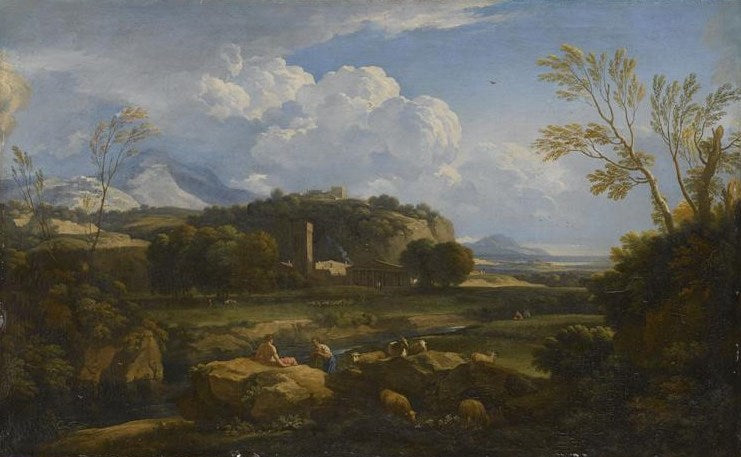 View of the Roman Campagna, vintage artwork by Attributed to Gaspard Dughet, 12x8" (A4) Poster