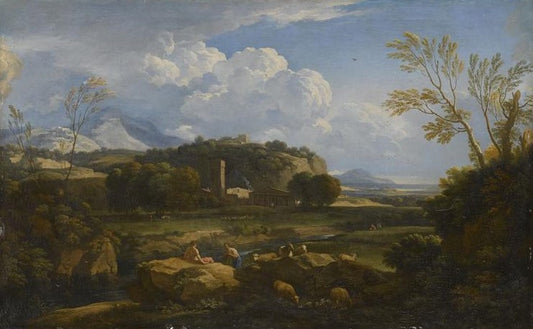 View of the Roman Campagna, vintage artwork by Attributed to Gaspard Dughet, 12x8" (A4) Poster