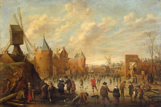 Winter in a Dutch Town, vintage artwork by Joost Cornelisz. Droochsloot, 12x8" (A4) Poster