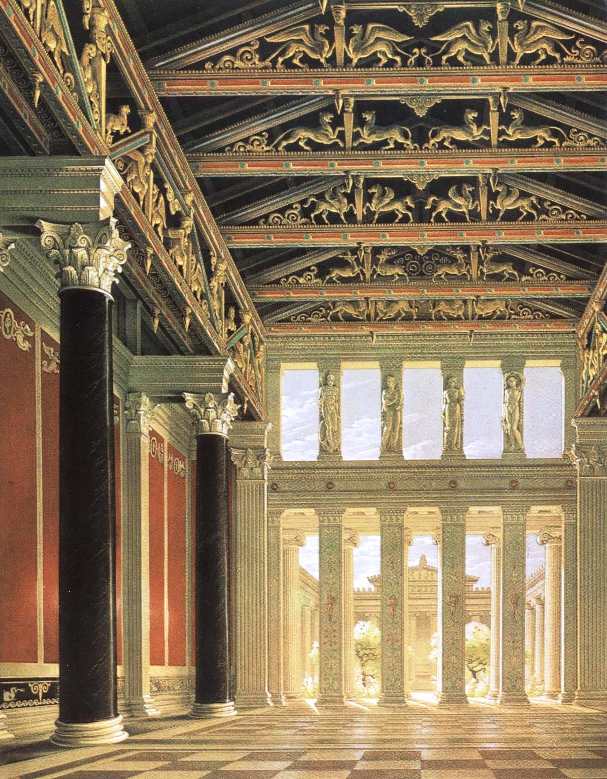 Inner view of the reception hall on the Acropolis in Athens, vintage artwork by Karl Friedrich Schinkel, 12x8" (A4) Poster