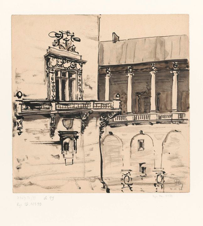 palace with corner window and balcony by Stanislaw Noakowski,A3(16x12")Poster