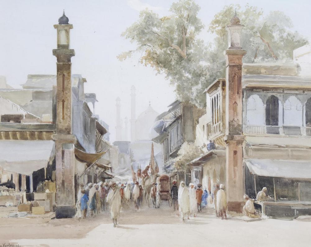 Street Scene, India, vintage artwork by John Varley the Younger, 12x8" (A4) Poster