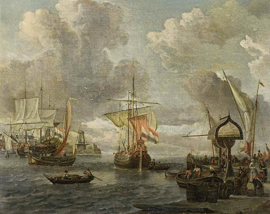 View of a Harbour on the Zuiderzee, vintage artwork by Abraham Jansz. Storck, 12x8" (A4) Poster